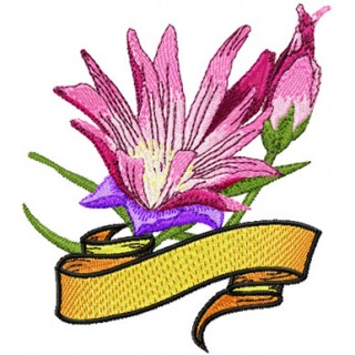 Bitterroot Flower with Banner embroidery design - Embroidery Design