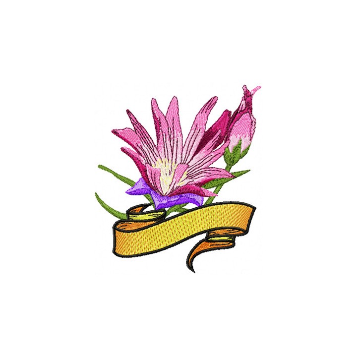 Bitterroot Flower with Banner embroidery design - Embroidery Design