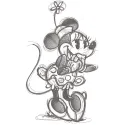 Minnie Mouse greyscale sketch embroidery design featuring a classic outline of her iconic silhouette.