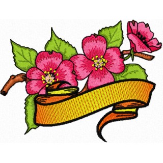Apple Blossom Flower with Banner embroidery design - Embroidery Design