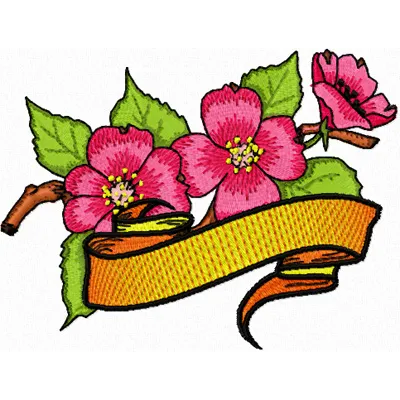 Apple Blossom Flower with Banner embroidery design - Embroidery Design