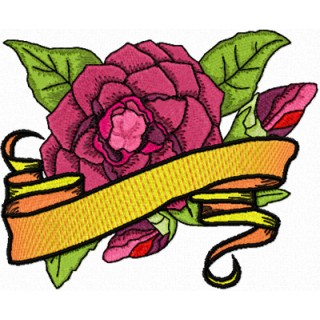 Red Camellias Flower with Banner embroidery design - Embroidery Design