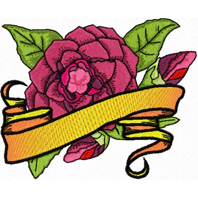 Red Camellias Flower with Banner embroidery design - Embroidery Design