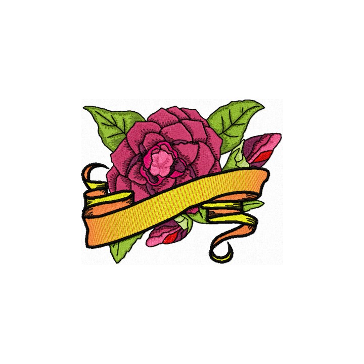 Red Camellias Flower with Banner embroidery design - Embroidery Design
