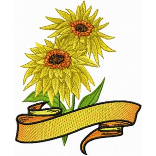 2 Sunflowers with Banner embroidery design - Embroidery Design