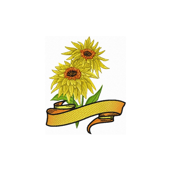 2 Sunflowers with Banner embroidery design - Embroidery Design