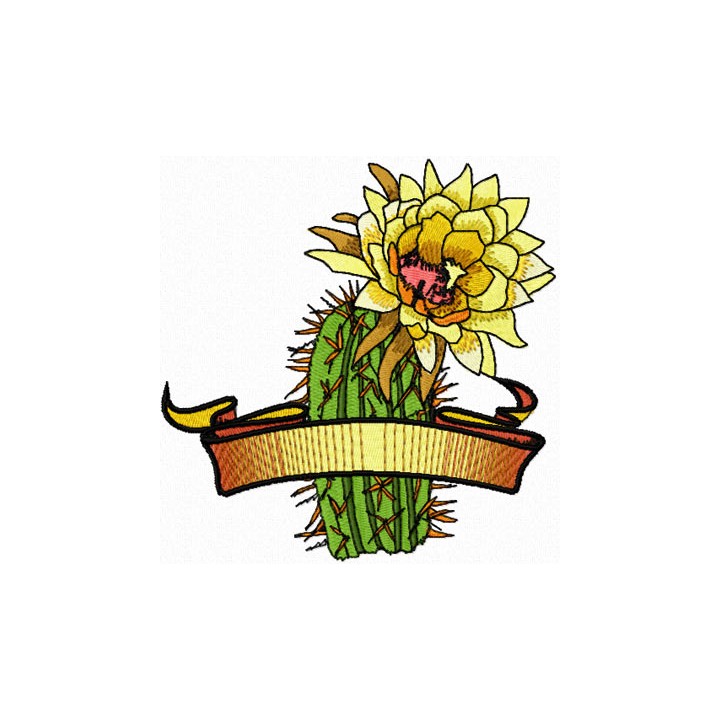 Saguaro with Banner embroidery design - Embroidery Design