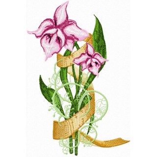 Orchids with Banner embroidery design - Embroidery Design