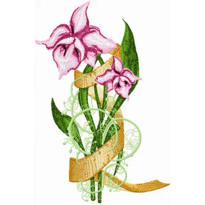 Orchids with Banner embroidery design - Embroidery Design