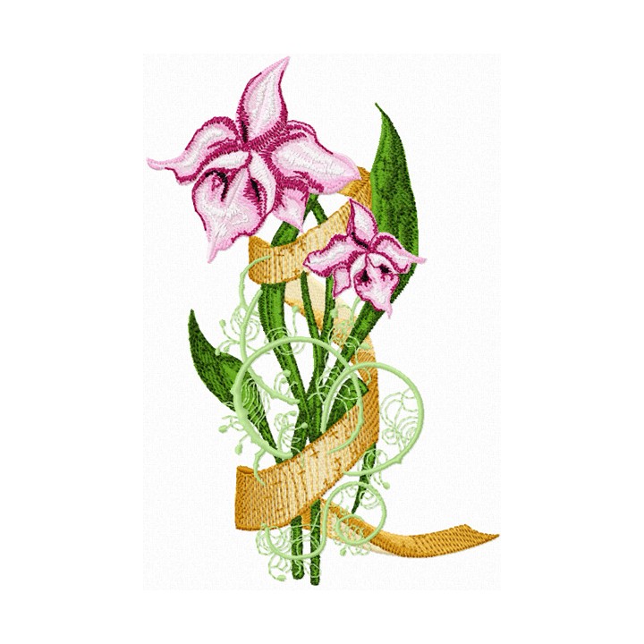 Orchids with Banner embroidery design - Embroidery Design
