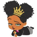 Princess African Boss Baby Girl embroidery design showcasing vibrant colors and intricate patterns for stylish decor.