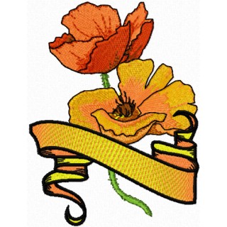 Golden Poppy with Banner embroidery design - Embroidery Design