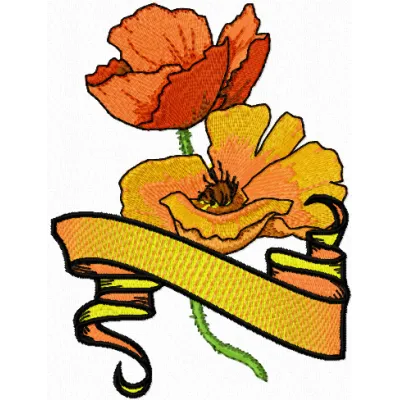 Golden Poppy with Banner embroidery design - Embroidery Design