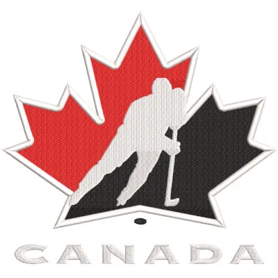 Canada National Team Hockey logo embroidery design featuring vibrant colors and detailed stitching.