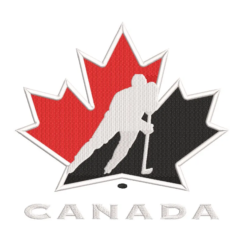 Canada National Team Hockey logo embroidery design featuring vibrant colors and detailed stitching.