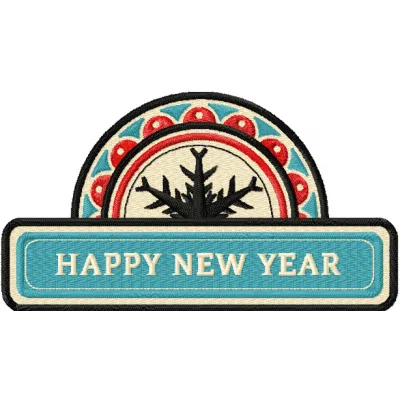 Happy New Year label embroidery design - Embroidery Design