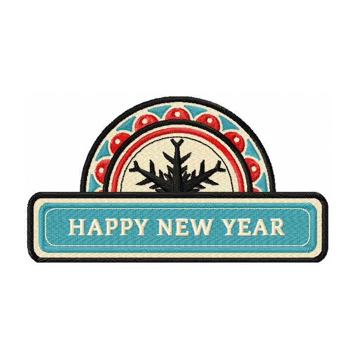 Happy New Year label embroidery design - Embroidery Design