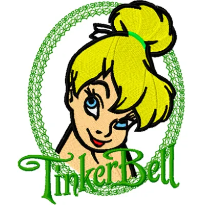 Tinker Bell embroidery design preview showing fairy character stitching pattern