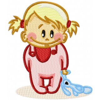 Baby girl with toy embroidery design - Embroidery Design