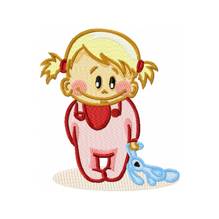 Baby girl with toy embroidery design - Embroidery Design