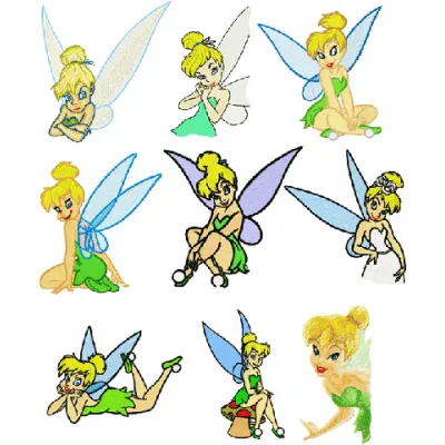 Tinkerbell embroidery pack design featuring fairy character stitching pattern for embroidery machines