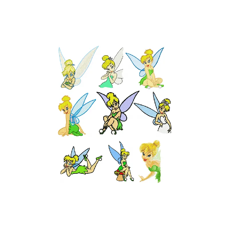 Tinkerbell embroidery pack design featuring fairy character stitching pattern for embroidery machines