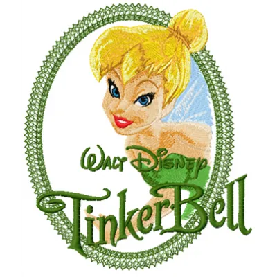 Tinkerbell fairy embroidery design preview showing detailed stitching pattern for embroidery machines