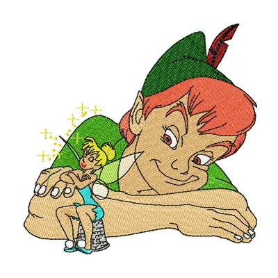 Peter Pan and Tinkerbell embroidery design preview showing detailed stitching pattern
