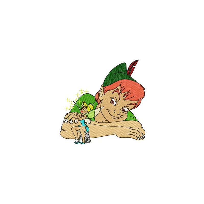 Peter Pan and Tinkerbell embroidery design preview showing detailed stitching pattern