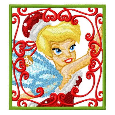 Tinkerbell Christmas embroidery design featuring festive holiday details ready to stitch