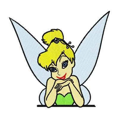 Cute Tinkerbell embroidery design featuring the fairy character with detailed stitching