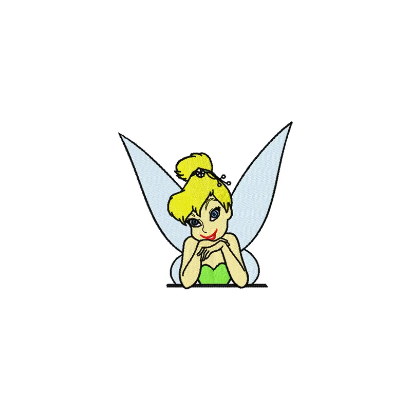 Cute Tinkerbell embroidery design featuring the fairy character with detailed stitching