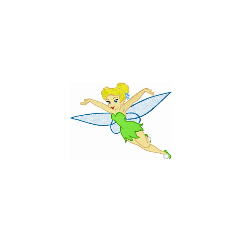 Tinkerbell Flies embroidery design preview showing magical fairy character with sparkle details
