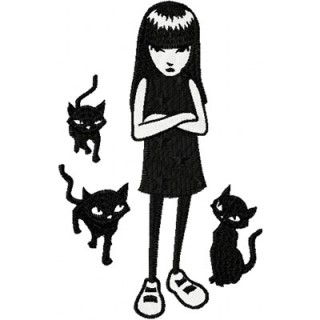 Emily the Strange with Cats  embroidery design - Embroidery Design