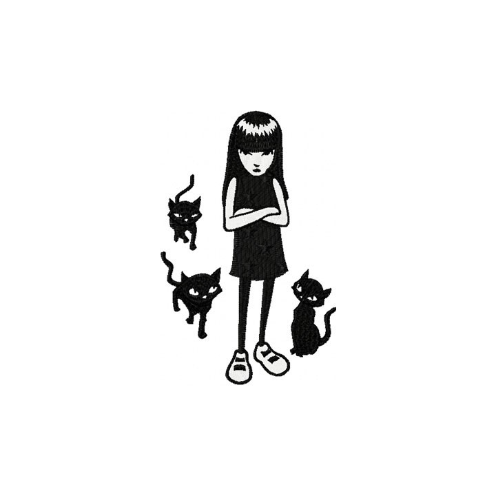 Emily the Strange with Cats  embroidery design - Embroidery Design