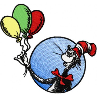 Dr. Seuss Cat in the Hat with Balloons embroidery design - Embroidery Design