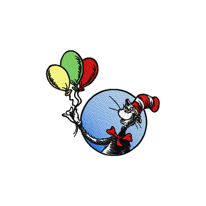 Dr. Seuss Cat in the Hat with Balloons embroidery design - Embroidery Design