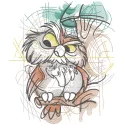 Sketch embroidery design of an owl perched on a branch, inspired by Winnie Pooh characters.