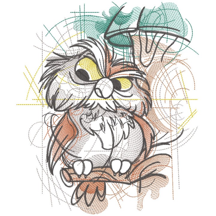 Owl on a branch sketch embroidery design - Embroidery Design