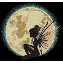 Embroidered design featuring a fairy surrounded by ethereal moonlight and magical elements, titled Fairy Moonlight Magic.