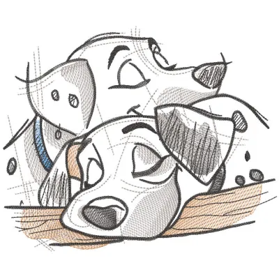 Pongo Perdita embroidery design featuring the iconic Dalmatians from 101 Dalmatians, showcasing their playful elegance.