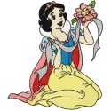 Snow White with flower embroidery design preview showing stitched princess character with floral details