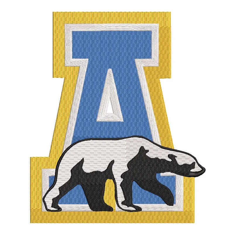 Alaska Nanooks logo embroidery design featuring the iconic blue and gold colors with detailed stitching.