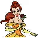 Belle with rose embroidery design preview showing detailed stitching pattern for embroidery machines