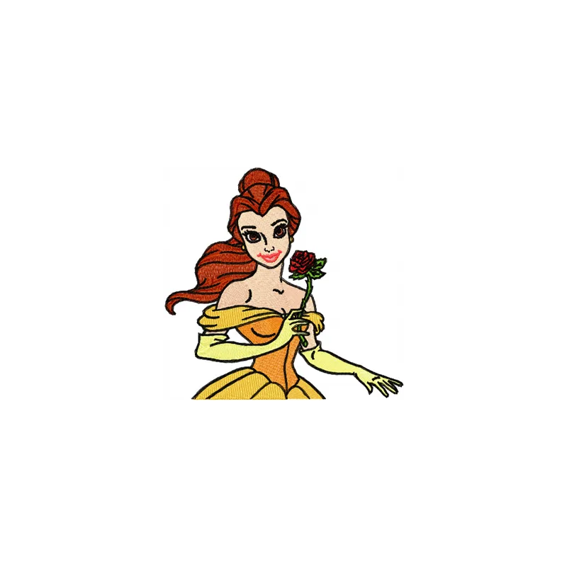 Belle with rose embroidery design preview showing detailed stitching pattern for embroidery machines