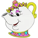 Mrs. Potts embroidery design preview showing detailed stitching pattern for digitized embroidery