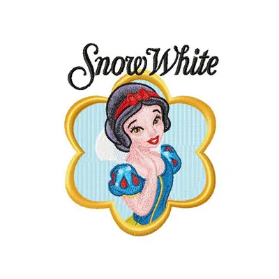 Snow White embroidery design preview showing detailed stitching pattern for embroidery machines