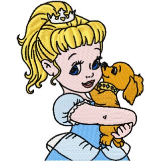 Little Princess with small dog  embroidery design - Embroidery Design