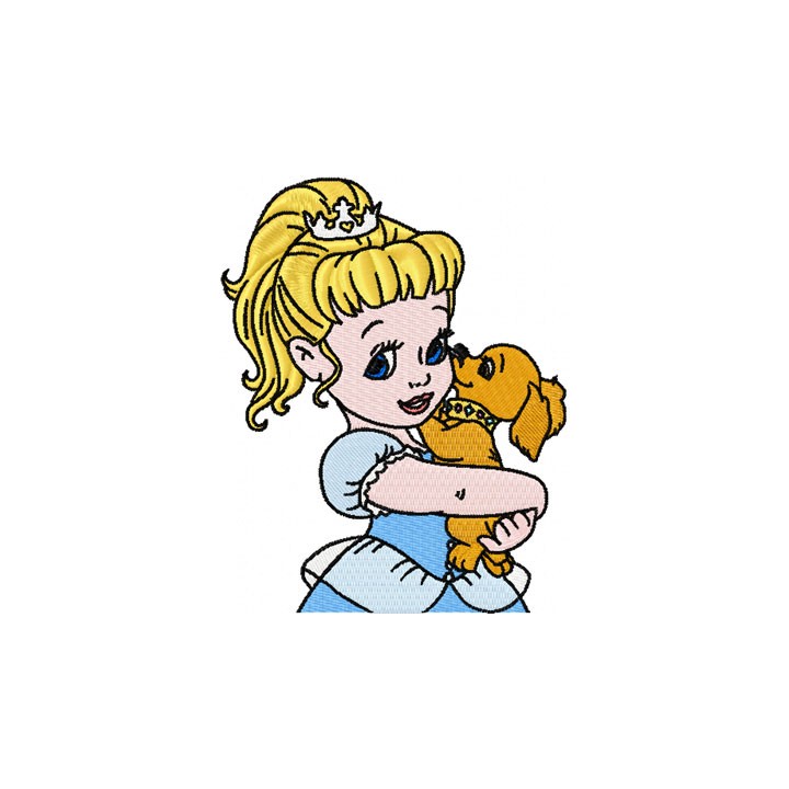 Little Princess with small dog  embroidery design - Embroidery Design
