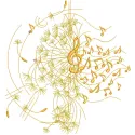 Dandelion music treble clef embroidery design featuring delicate dandelion flowers intertwined with a musical symbol.